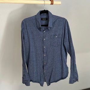 Bugatchi Men’s Dress Shirt - Solid Knit Regular Fit - Navy Herringbone, Size M